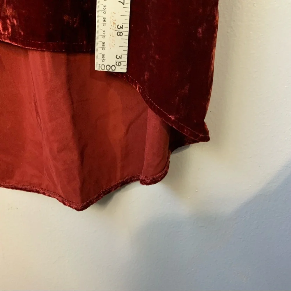 Cabi #3696 rust Empire Grace Tribute crushed velvet velour hi-low dress. Size‎ S - Picture 6 of 8